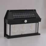 Napelemes, mozgásérzékelős, wolfram izzószál hatású kültéri LED lámpa, 3 izzóval 