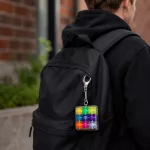 Világító Fidget Keychain Cube klikkelő stresszoldó billentyűzet kulcstartó 9 gombos