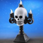 Koponyás gyertyatartó LED lángokkal, Halloweeni dekoráció