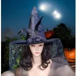 Boszorkány kalap, süveg, sapka fátyollal, tollal, Halloween -re 