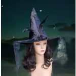 Boszorkány kalap, süveg, sapka fátyollal, tollal, Halloween -re 