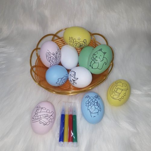 Húsvéti tojásfestő készlet filctollal, kosárban, 10db 