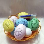 Húsvéti tojásfestő készlet filctollal, kosárban, 10db 