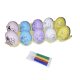 Húsvéti tojásfestő készlet, színes rajzolt tojások tojástartóban 10db  +filctoll 
