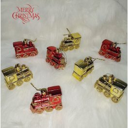 Csillogó mozdony, vonat karácsonyfadíszek, 4db-os 