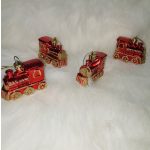 Csillogó mozdony, vonat karácsonyfadíszek, 4db-os 