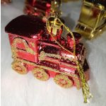 Csillogó mozdony, vonat karácsonyfadíszek, 4db-os 
