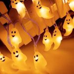 Halloweeni LED fényfüzér, világító szellemek, elemes