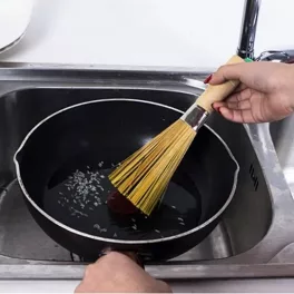   Természetes bambusz wok kefe, tradicionális serpenyő tisztító
