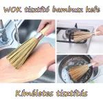 Természetes bambusz wok kefe, tradicionális serpenyő tisztító