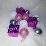 Rózsaszín, pink, ezüst karácsonyfadísz csomag 12db-os 