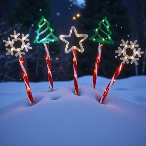 Világító karácsonyi díszek, napelemes kerti dekoráció