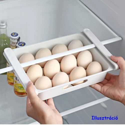 Kihúzható hűtőszekrény-tároló doboz, kosár , rendszerező,  tojástartóval