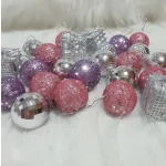 Rózsaszín, pink, ezüst karácsonyfadísz csomag 12db-os 
