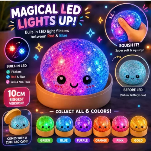 Metálos Glitteres világító Squishy Dumpling stresszoldó játék nagy