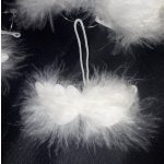 Fehér, tollas karácsonyfadísz, gömb és angyalszárny 6db-os szett