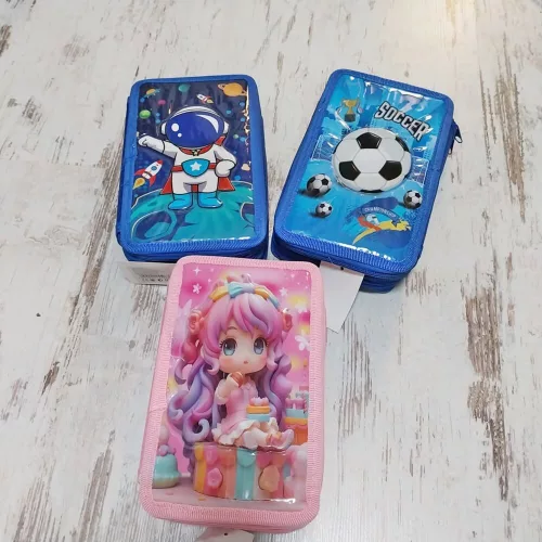 3 részes, töltött tolltartó, 3D mintával, többféle 