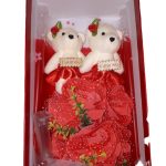 Világító, szappanrózsa csokor díszdobozban, macikkal , piros