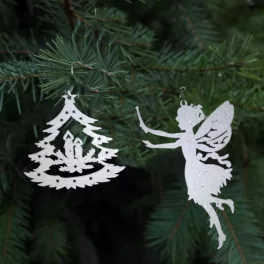 Glitteres, csillogó, fehér karácsonyfa díszek 