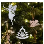 Glitteres, csillogó, fehér karácsonyfa díszek 
