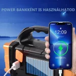 Multifunkciós, szuper fényes, napelemes, hordozható lámpa és power bank