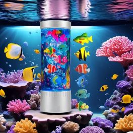 Színváltó hangulatlámpa vízoszlopon lebegő halakkal 