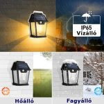 Napelemes, mozgásérzékelős, wolfram izzószál hatású kültéri LED lámpa, 3 izzóval 