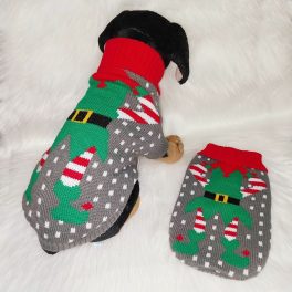   Karácsonyi, Manó mintás, kötött kutyapulóver, kutyaruha 