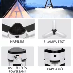 2in1 Napelemes háromágú LED lámpa + powerbank 
