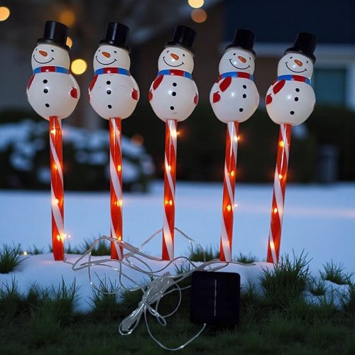 Világító hóemberek, napelemes kerti karácsonyi dekoráció