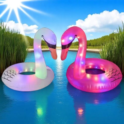 Világító úszógumi, színes LED hattyú , flamingó 120 cm