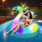 Világító úszógumi, színes LED hattyú , flamingó 120 cm
