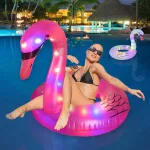 Világító úszógumi, színes LED hattyú , flamingó 120 cm