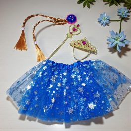 Jégvarázs szoknya, copf, tiara és varázspálca szett