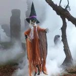 Felakasztható koponya, boszorkány, szellem halloween dekoráció 80cm