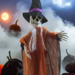 Felakasztható koponya, boszorkány, szellem halloween dekoráció 80cm