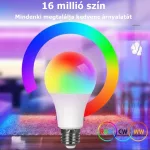 Wifis LED lámpa, dimmelhető RGB+CCT okos égő, E27, TUYA vezérlésű 10 W