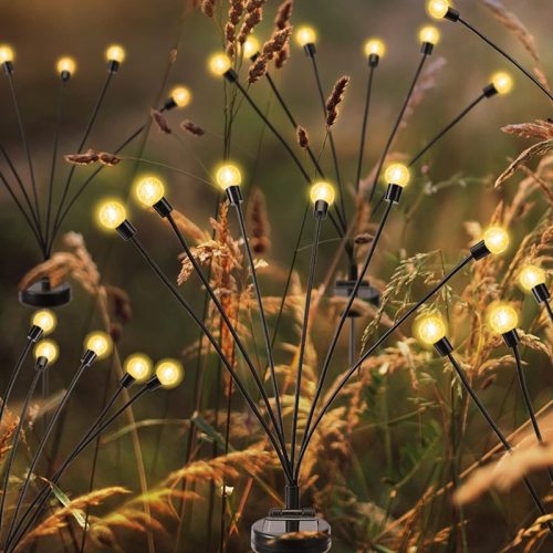 Napelemes kerti LED lámpa, gömb fejű, 6 ágú díszvilágítás, 2 db