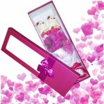 Világító, szappanrózsa csokor díszdobozban, macikkal , piros