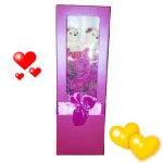 Világító, szappanrózsa csokor díszdobozban, macikkal , piros