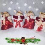 Népies, kézzel készült Angyalok, karácsonyfadísz