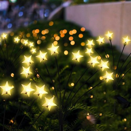 Napelemes kerti LED lámpa, 6 ágú díszvilágítás, világító virág vagy csillag fejjel, 2 db