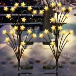 Napelemes kerti LED lámpa, 6 ágú díszvilágítás, világító virág vagy csillag fejjel, 2 db