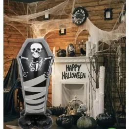 Csontváz koporsóban , fólia lufi, Halloween dekoráció