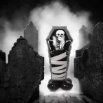 Csontváz koporsóban , fólia lufi, Halloween dekoráció