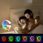 G63 mini RGB LED lámpa ébresztőórával,  Bluetooth zenelejátszó, vezeték nélküli telefontöltő
