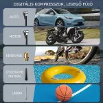 Hordozható digitális autós kompresszor és powerbank LED fénnyel