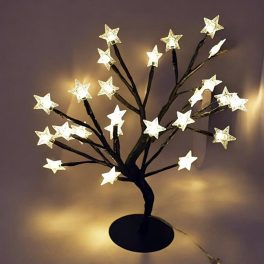 Dekoratív fa formájú éjjeli lámpa, 24 db világító csillagokkal