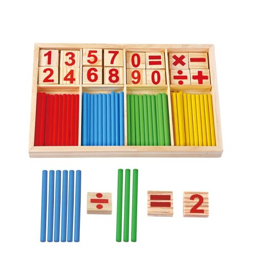 Montessori fa számoló doboz színes pálcákkal, számokkal