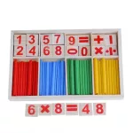 Montessori fa számoló doboz színes pálcákkal, számokkal